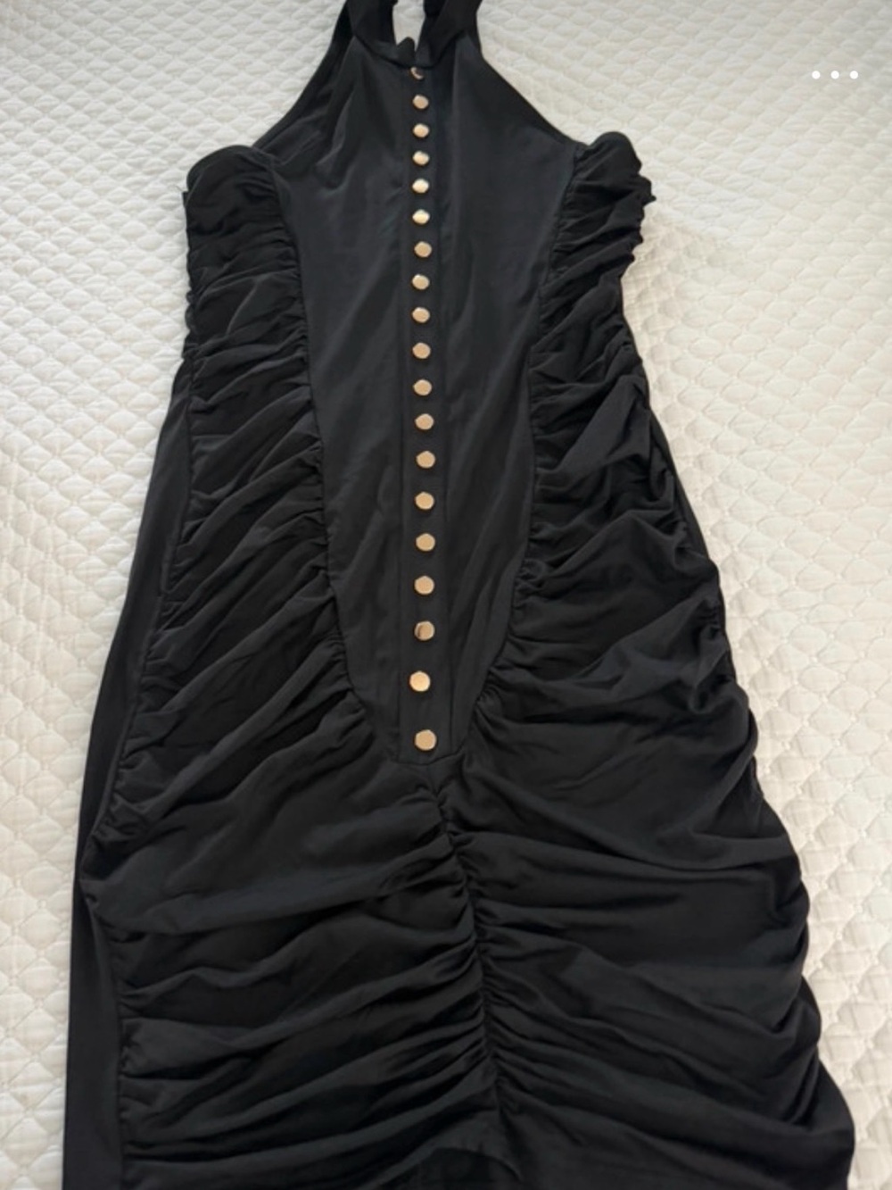 & Other Stories Black Halter Midi Dress with Gold Buttons